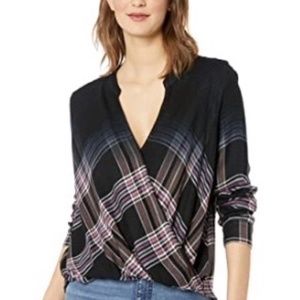 Splendid Surplice Ombré Plaid Long Sleeve Top